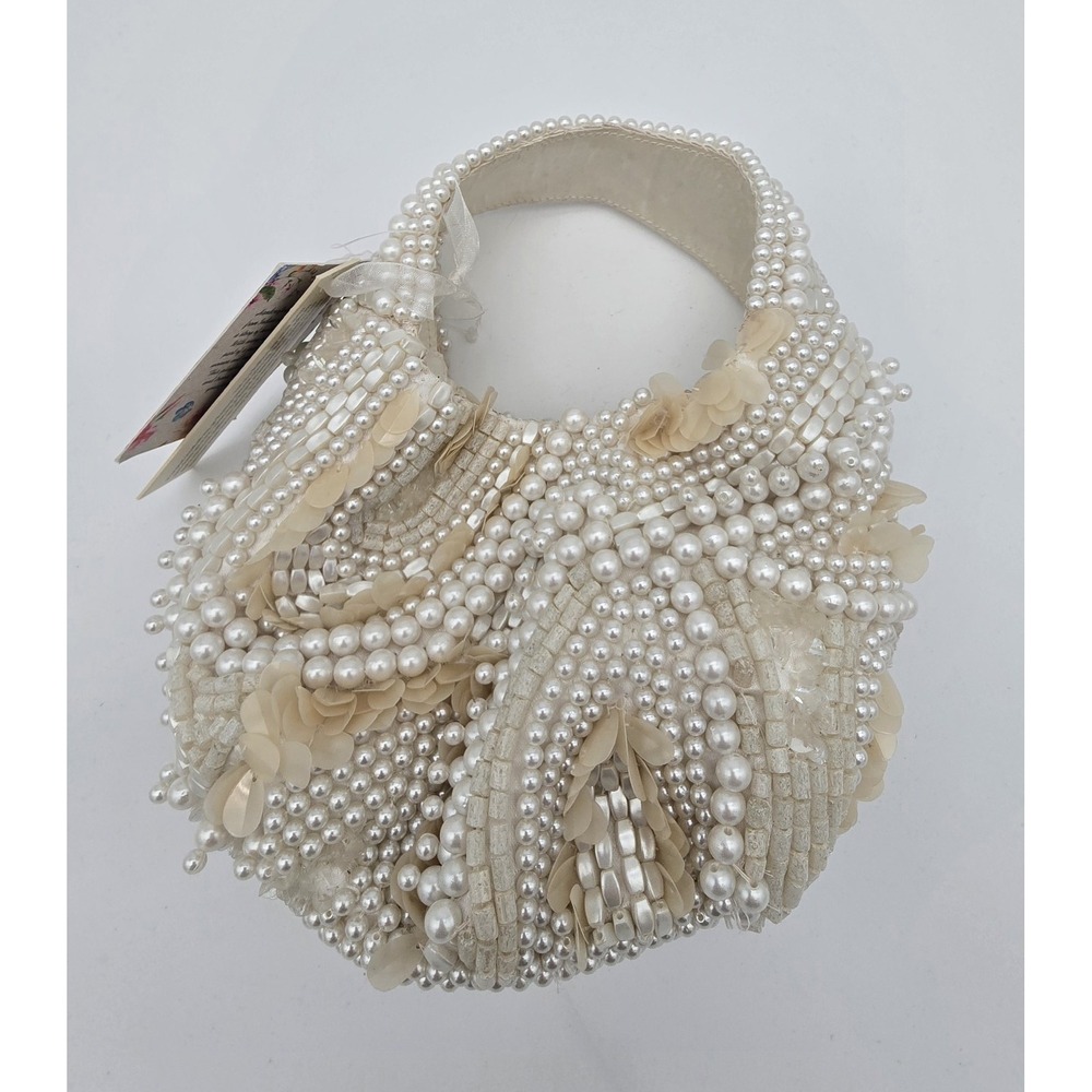 Cream, Ivory, And White Handcrafted In India Beaded Bag NWT - Picture 2 of 4